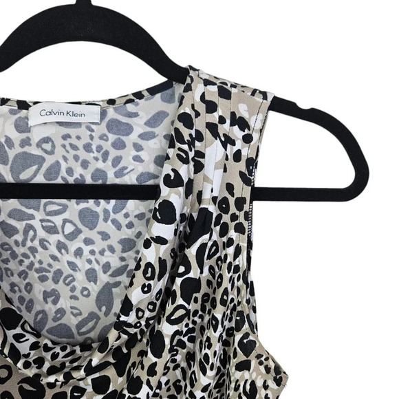 Calvin Klein Tan Black Leopard Print Blouse Tank Shell Cowl Neck Size Small - Picture 3 of 9